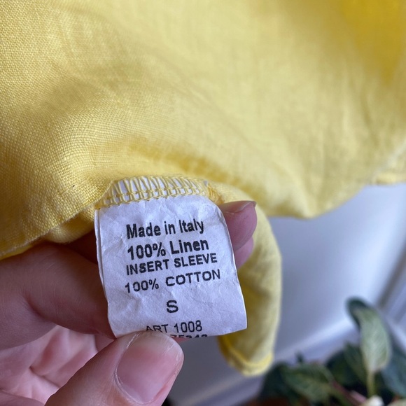 Terzo Mellenio Linen Yellow Sleeveless Blouse Top Small Flutter Sleeve Ruffle - Picture 3 of 5